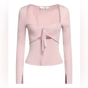 JONATHAN SIMKHAI Alexia Compact Long-Sleeve Top Ribbed Pink Size Medium